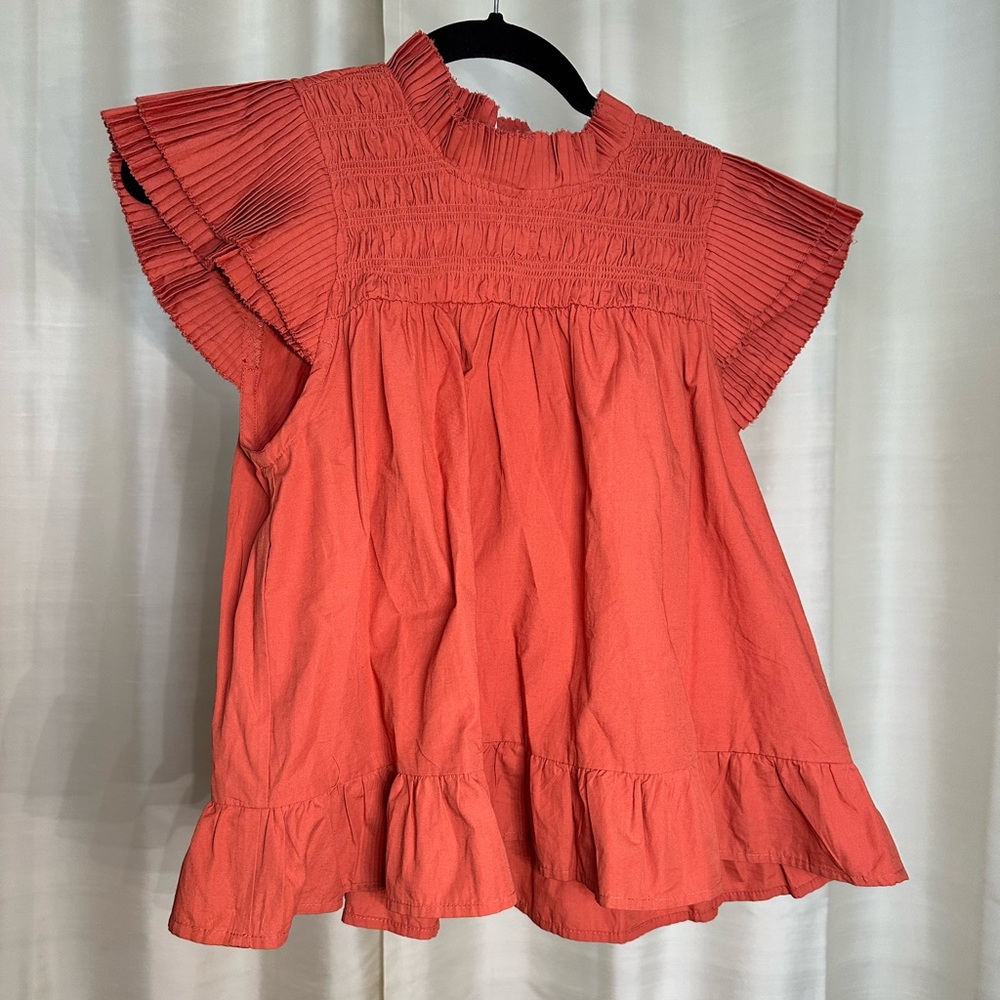 Rust Orange Pleated Sleeve Blouse